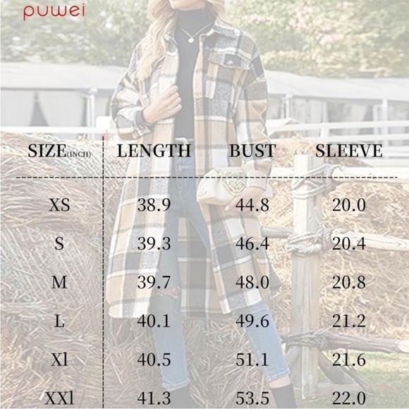 NWT Women Wool Blend Long Plaid Shirt Jacket Button Down Pocketed Shirt Shacket - Picture 7 of 7